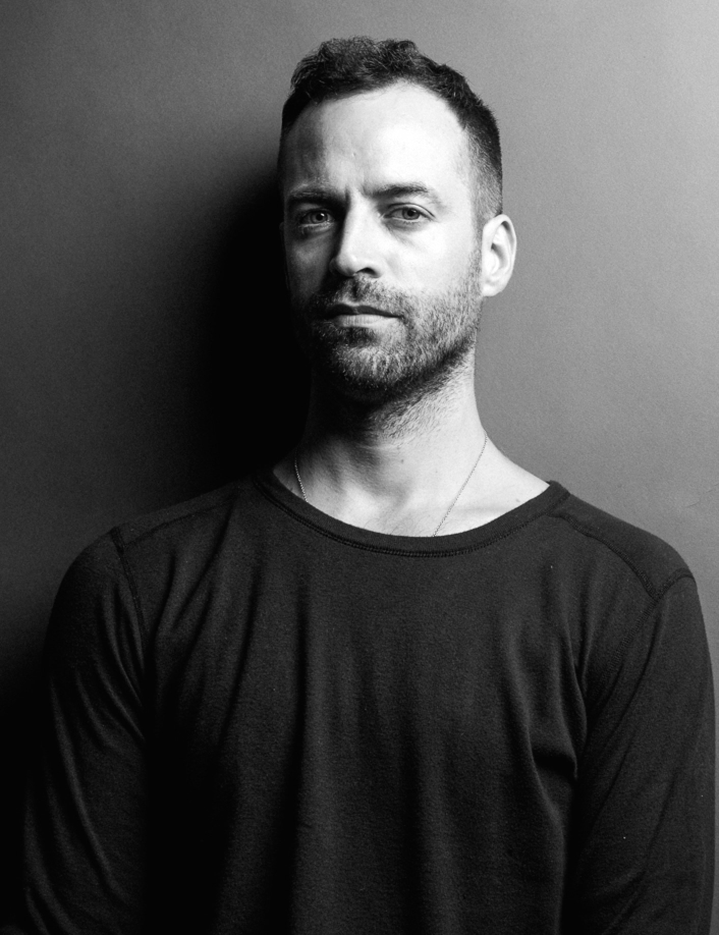 Black and white portrait of Benjamin Millepied