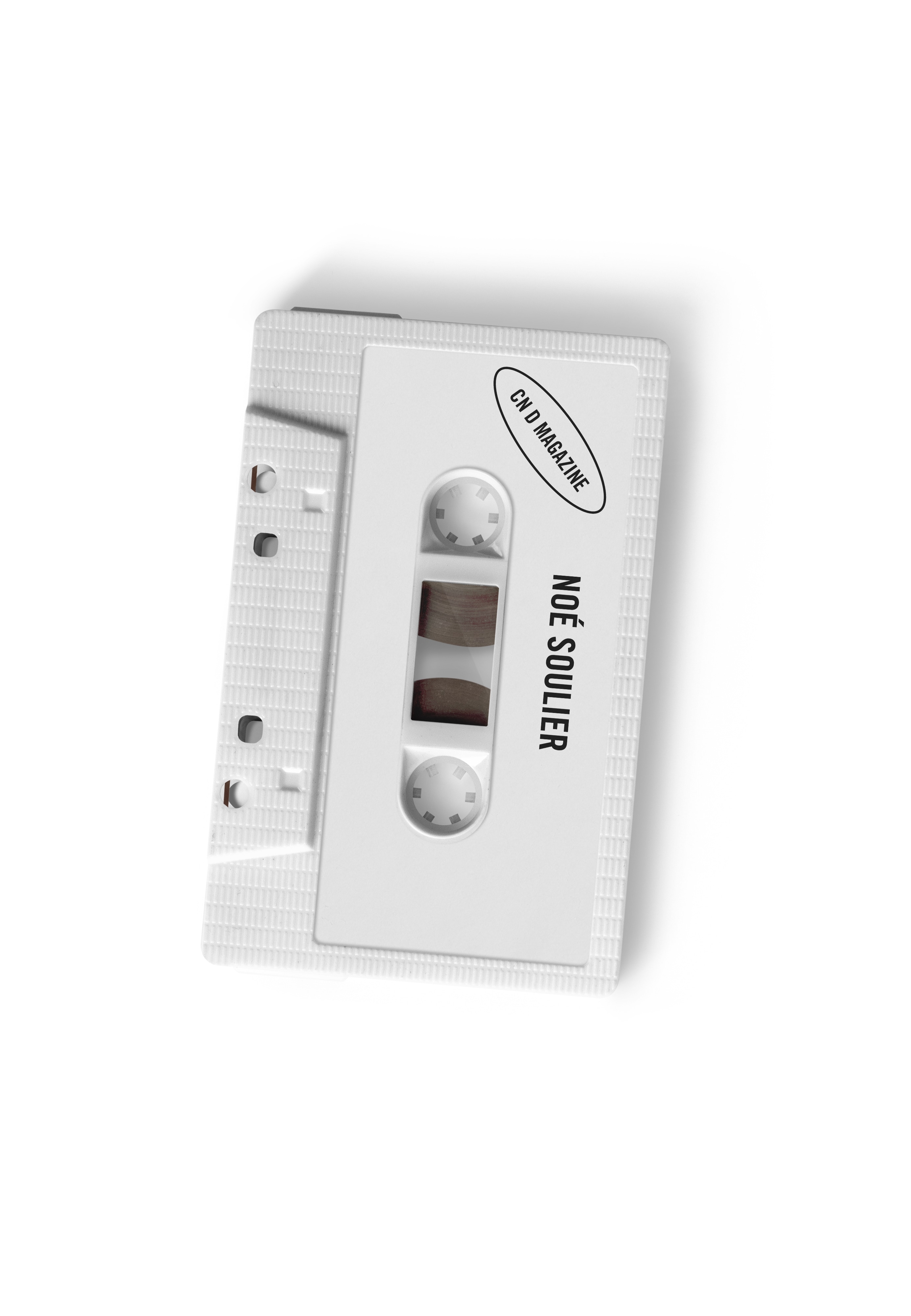 A white audio cassette with the name Noé Soulier