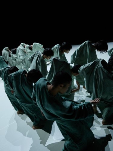 Danseurs en groupe qui font un mouvement vers le bas