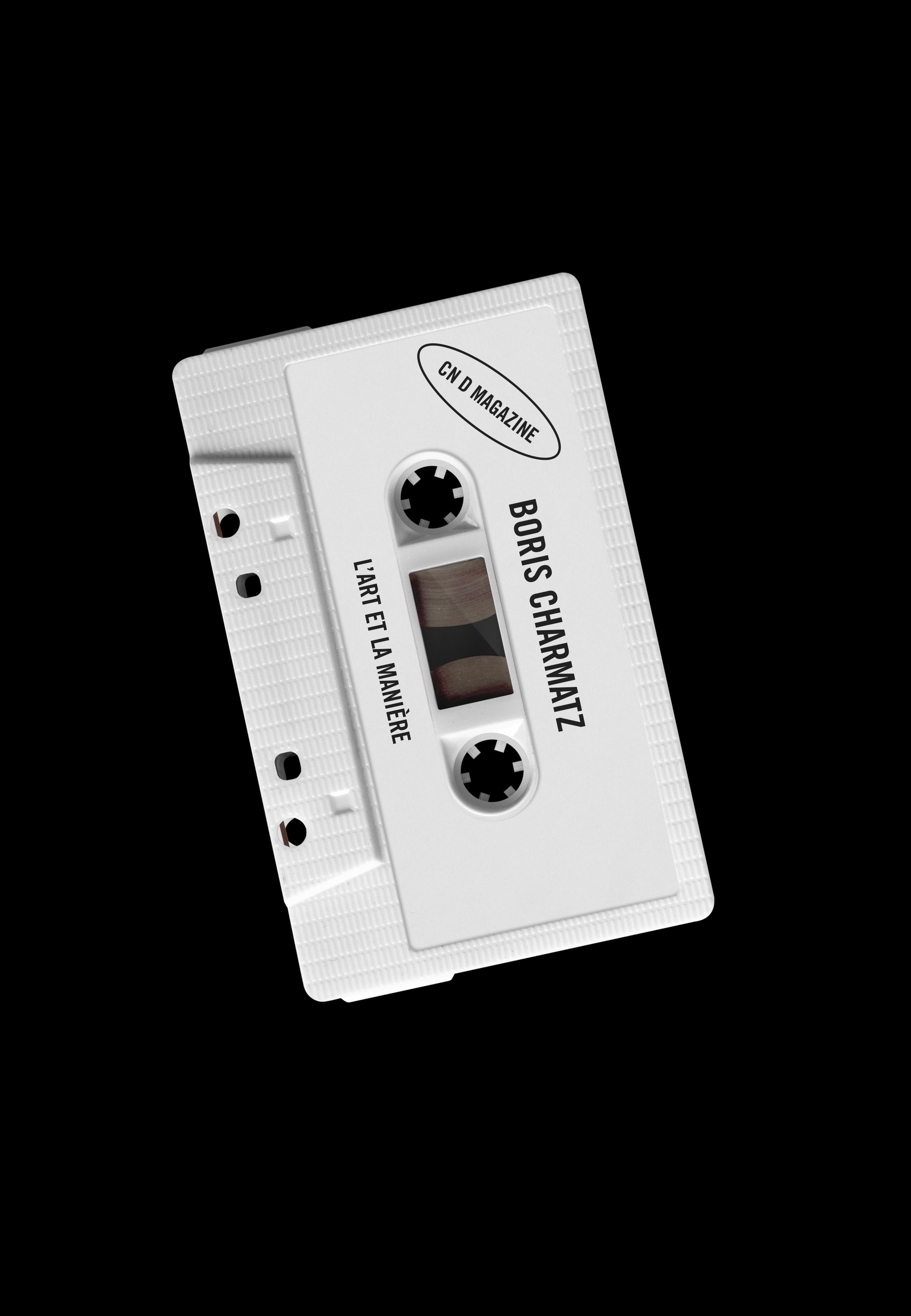 a white audio cassette bearing the name of Boris Charmatz