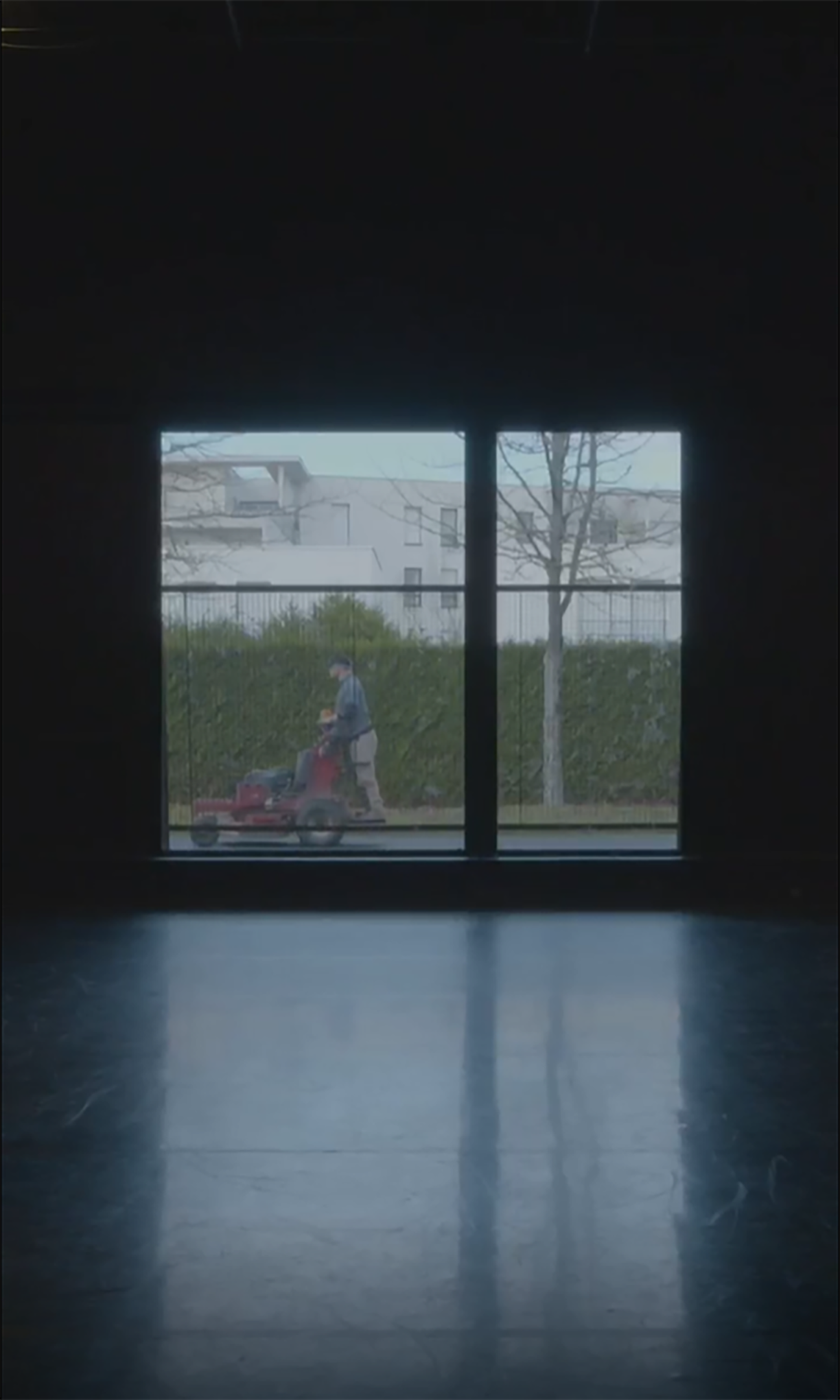 outside view from the inside with a large bay window