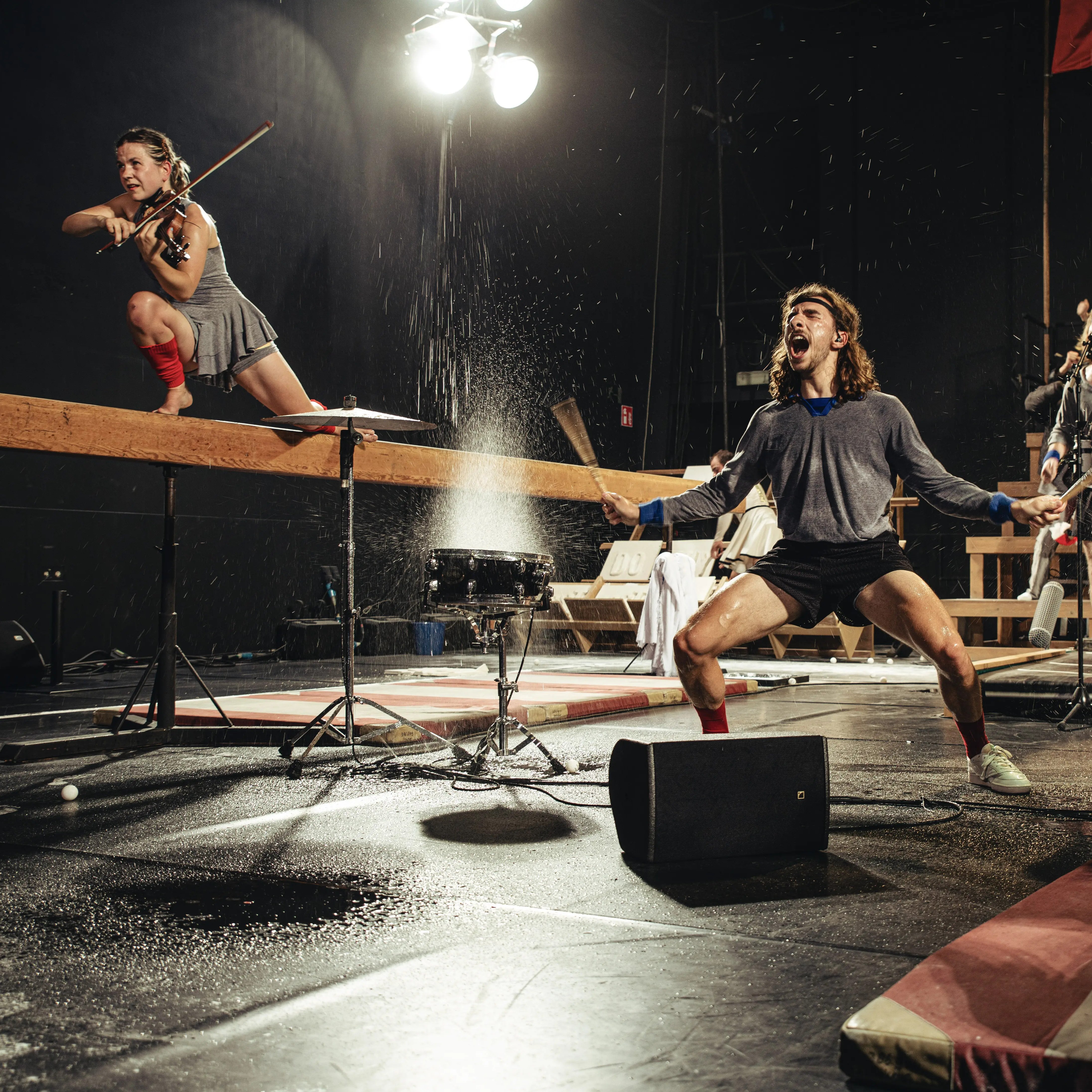 Musicians and dancers in One Song by Miet Warlop.