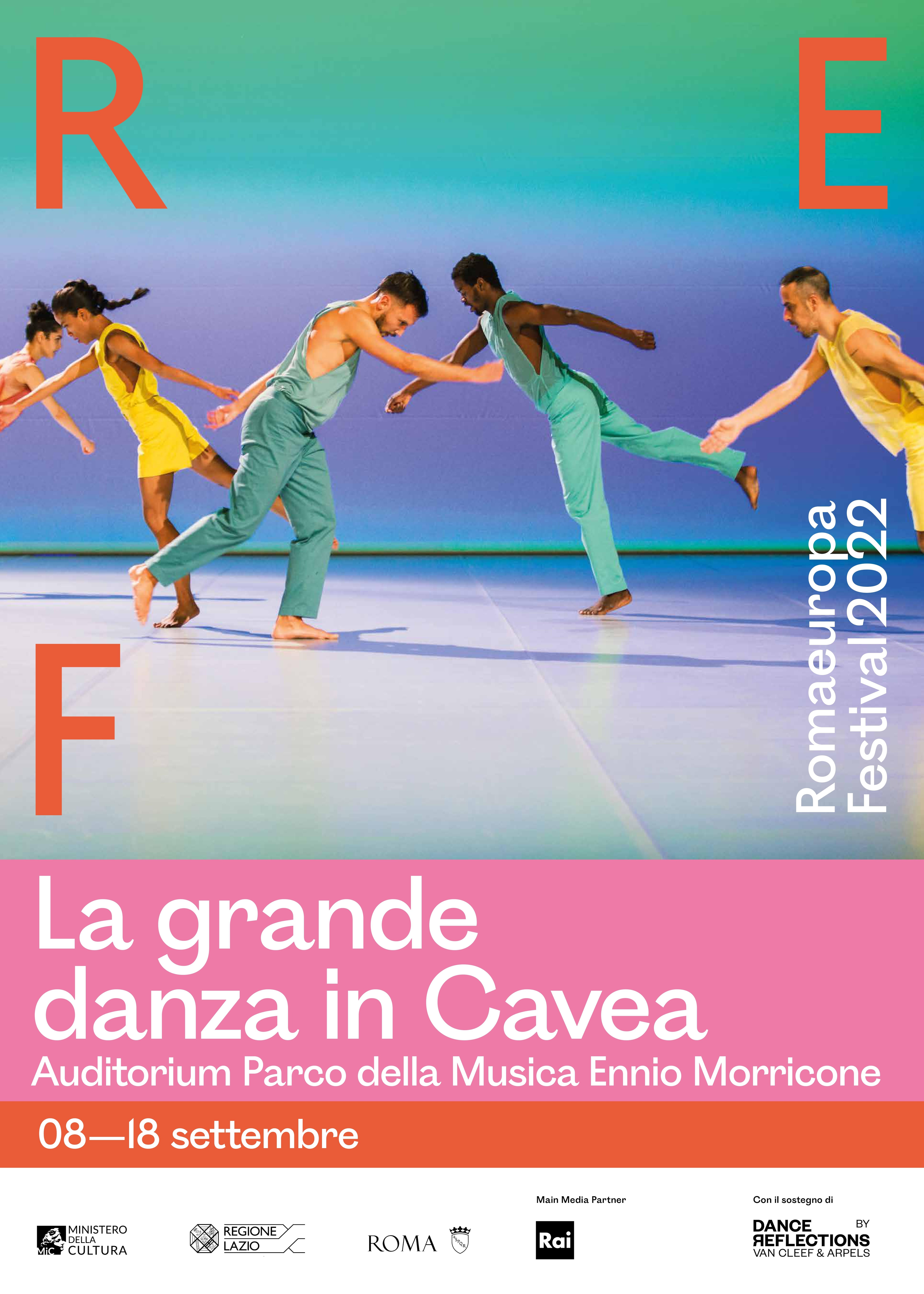 Affiche du festival Romaeuropa 2022 avec quatre danseurs