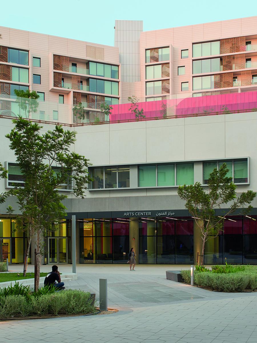 Exterior view of the Arts Center at NYU Abu Dhabi